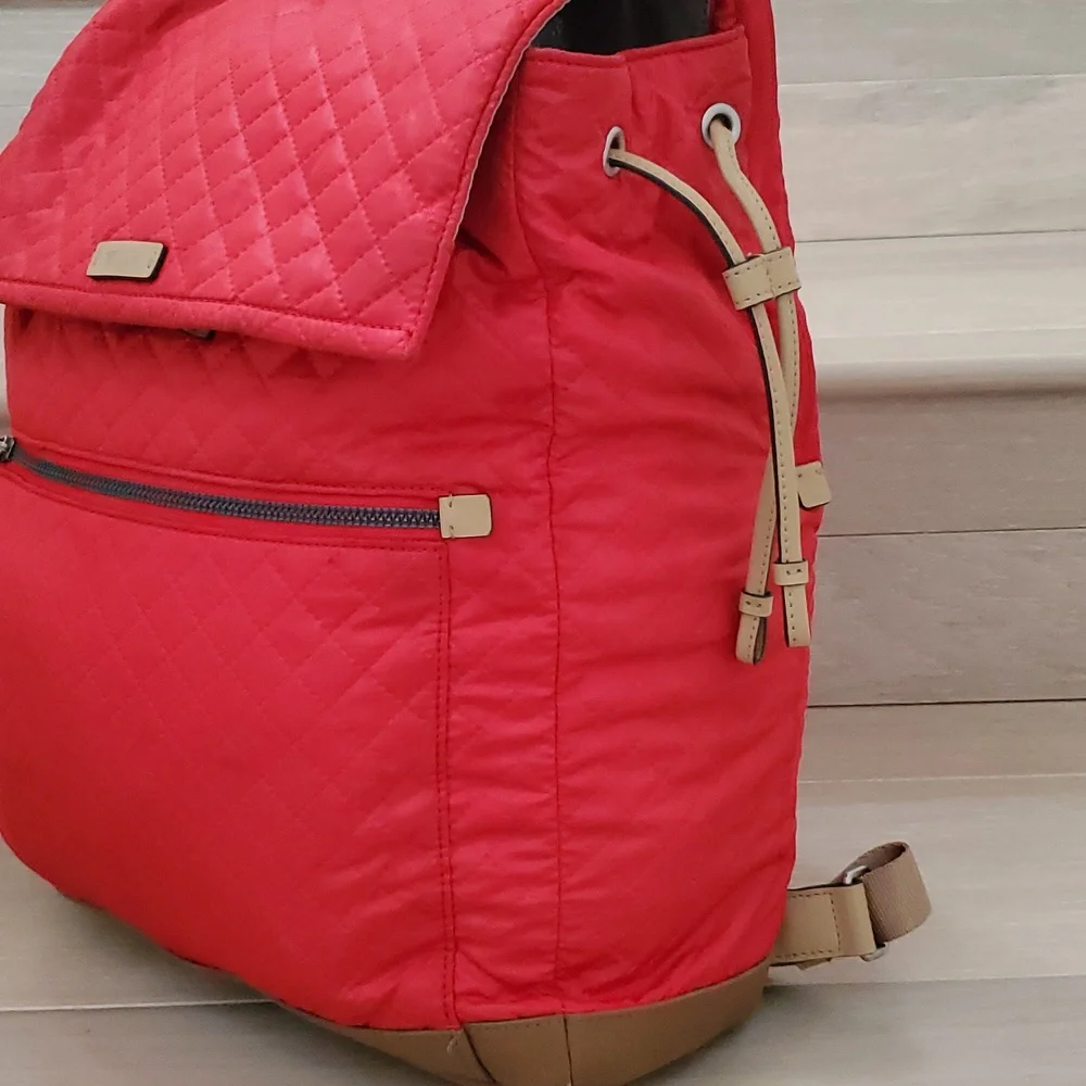 Tumi Manitoga Quilted Drawstring Backpack in Blood Orange